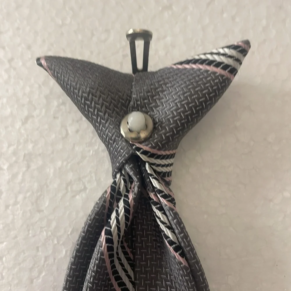 Y2K Dupont Teflon Gray white pink Stripe boys clip on Tie ready to wear no tying